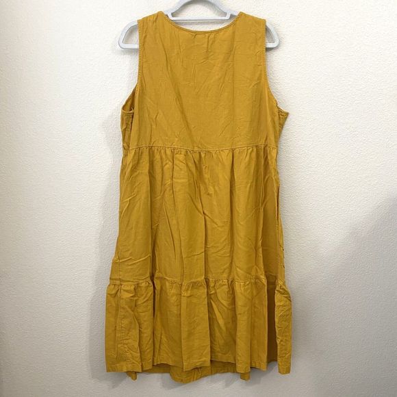Croft & Barrow Dress Womens Size 2X Mustard Linen Blend Tiered Sleeveless Pocket - Picture 2 of 9